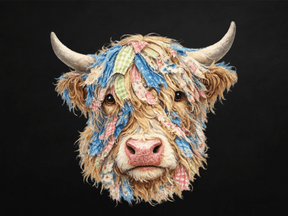 Download Patchwork Highland Cow Country Style PNG - Country style Collection