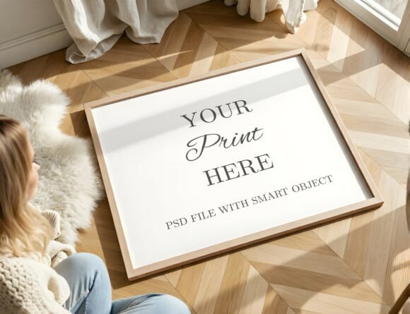 Download Horizontal Wood Frame Mockup on Floor - Horizontal wood Collection