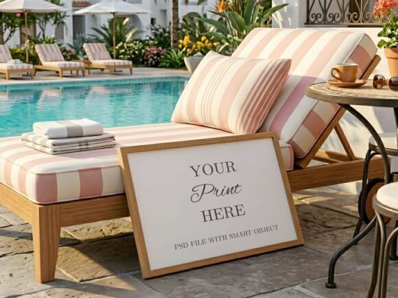 Download Horizontal Wood Frame Mockup Resort Pool - Horizontal wood Collection