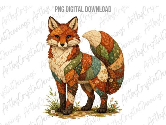 Download Patchwork Country Style Fox Animal PNG - Country style Collection